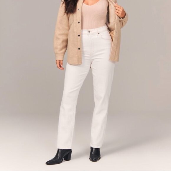 Abercrombie Curve Love 90s Ultra High Rise Straight Jeans - Off White - Size 27 - Picture 2 of 8